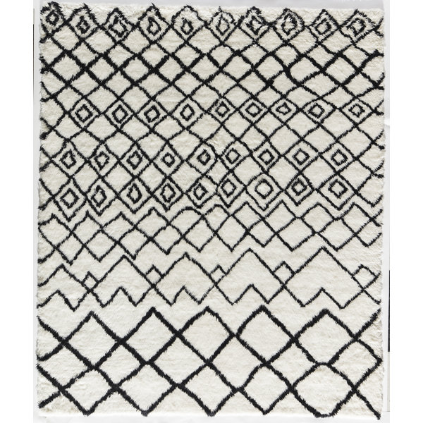 Rugs America HandKnotted Wool Geometric Area Rug in White/Black Perigold